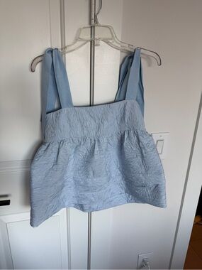 Hunter Bell Light Blue Textured Tie-Strap Women's Top